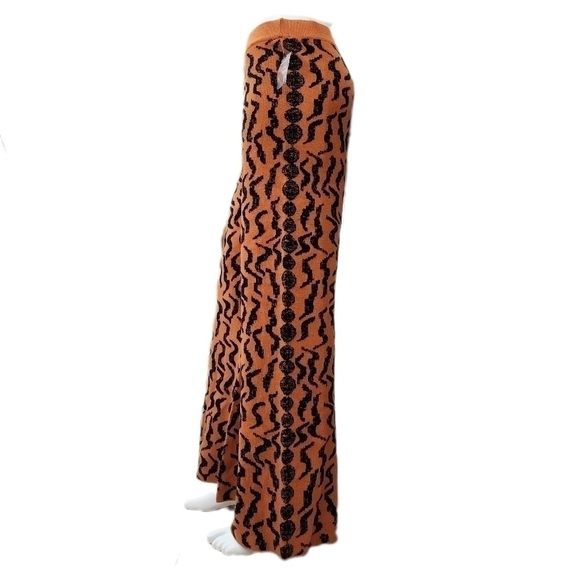 Anthropologie Wide Flared Tiger Print knit Pants Orange/Blk, US Women's XL NWOT - Picture 6 of 10